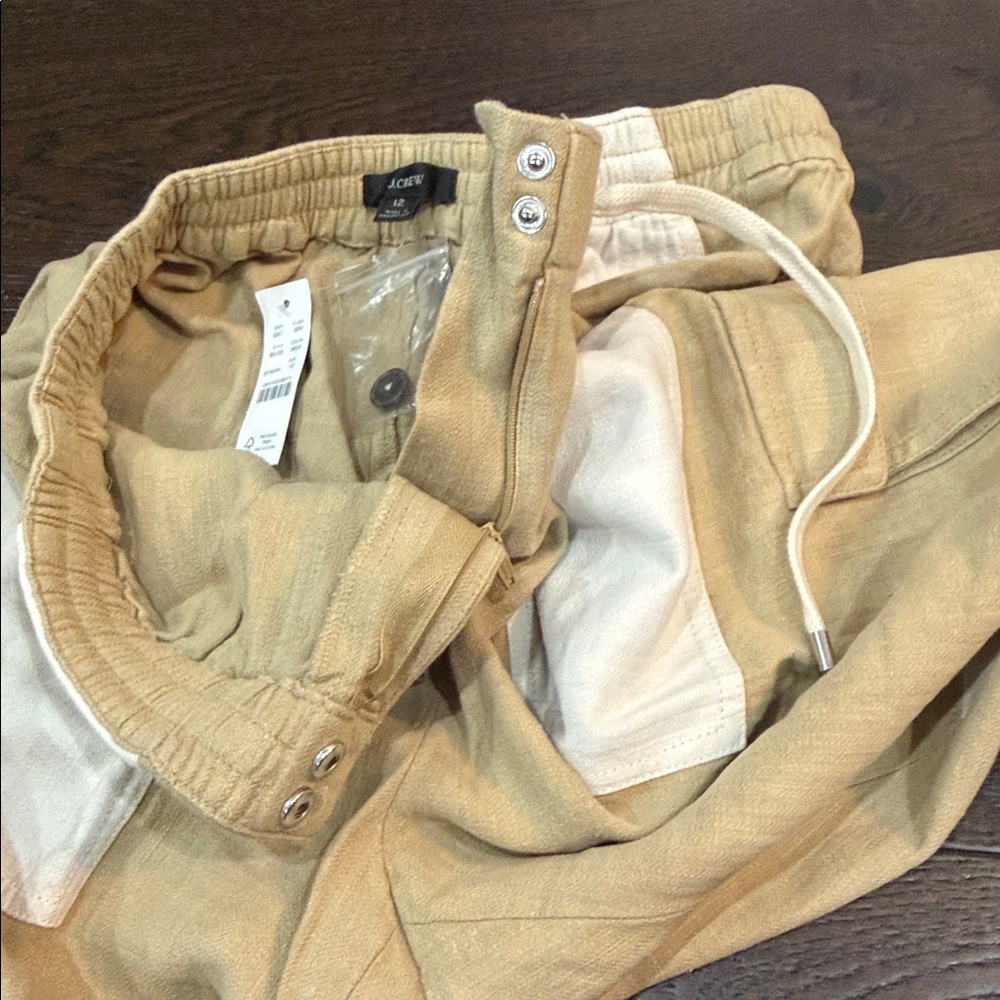 NWT! J. Crew Tie Waist Linen Blend Color-block Joggers - Size 12 - Picture 6 of 6